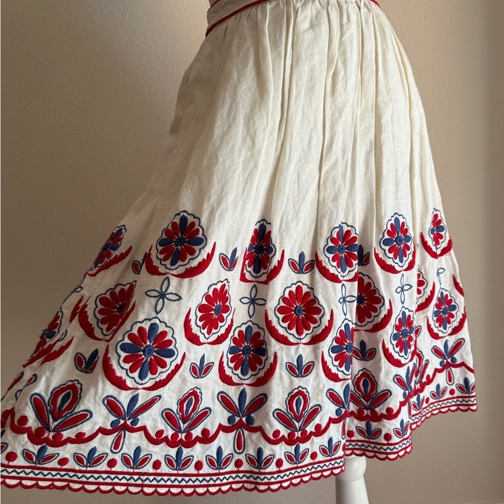J. Crew Cream Skirt with Red and Blue Floral Embroidery